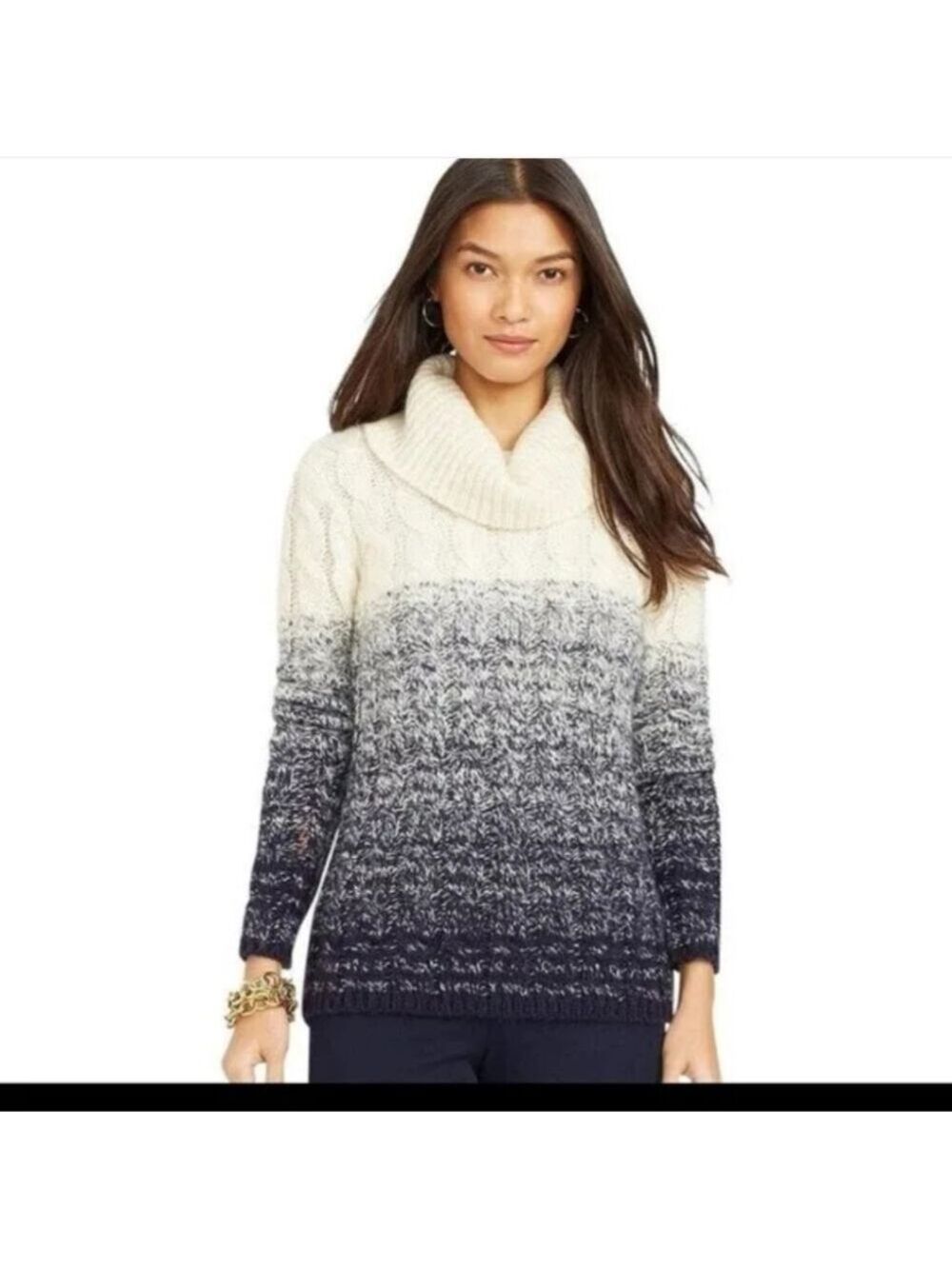 RALPH Lauren Medium Cable Knit Turtle Neck Mohair Blend Sweater